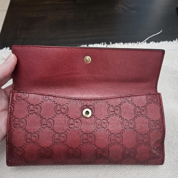 Auth GUCCI Long Wallet Lovely Heart Logo GG Patterned Issima Leather Bordeaux - Picture 11 of 11